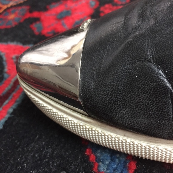 SOLD Miu Miu Metal Cap Toe Black Leather Sneakers - Picture 3 of 8